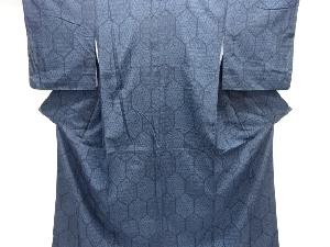 亀甲に幾何学模様織り出し手織り紬着物アンサンブル